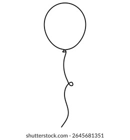 Flying balloon continuous line art drawn. Birthday gift concept. Vector illustration isolated on white.