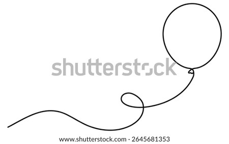 Flying balloon continuous line art drawn. Birthday gift concept. Vector illustration isolated on white.
