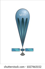 Flying balloon with free internet equipment . Vector illustration. 