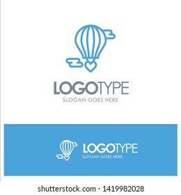 Flying Balloon, Hot Balloon, Love, Valentine Blue Outline Logo Place for Tagline