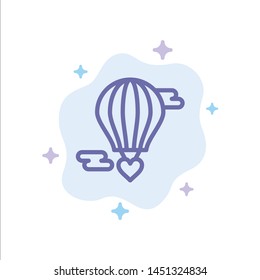 Flying Balloon, Hot Balloon, Love, Valentine Blue Icon on Abstract Cloud Background
