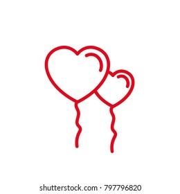 Flying Balloon Love with string Icon. Simple Heart Illustration Line Style Logo Template Design. 