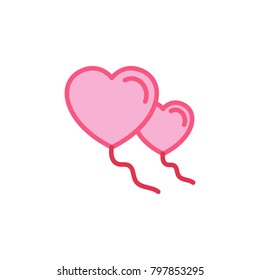 Flying Balloon Love with string Icon. Simple Heart Illustration Line Style Logo Template Design. 