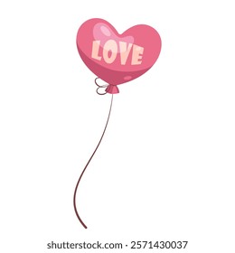 Flying balloon with love text. Isolated vector love sign or amorous card, romantic gift or sentiment present. Lover event or Valentines day symbol. Passion and devotion, wedding, marriage celebration