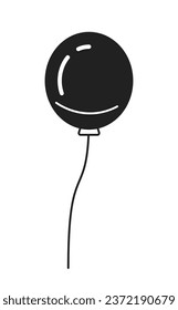 Flying balloon on thread monochrome flat vector object. Party material. Opening event. Birthday. Editable black and white thin line icon. Simple cartoon clip art spot illustration for web design