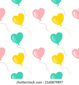 Flying balloon seamless pattern. Print for birthday and party. Flying balloon with a rope.