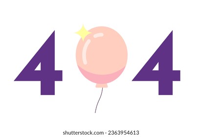 Flying balloon with sparkle error 404 flash message. Birthday party. Opening event. Empty state ui design. Page not found popup cartoon image. Vector flat illustration concept on white background