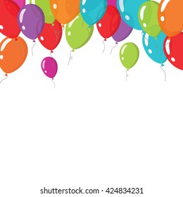 Flying balloons background vector illustration isolated on white, flat festive balloons decoration for party banner, card, gift 