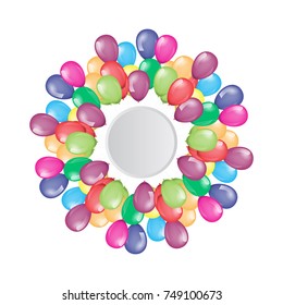 Flying balloons border with circle empty space for your text or design. Illustrated vector.