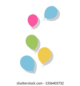Flying balloons in cartoon flat style isolated on white background.