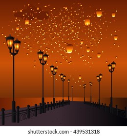 flying balloons in the evening sky