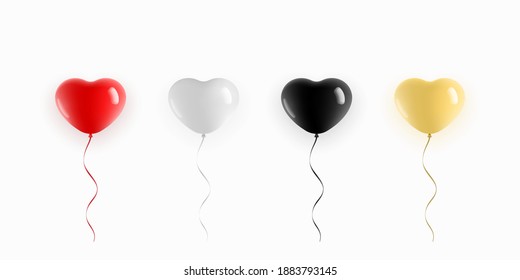 Flying balloons in heart shape over white background