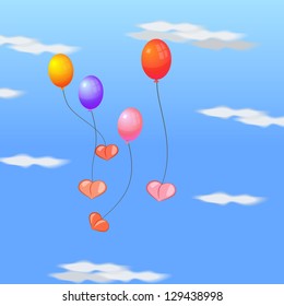 Flying balloons with hearts