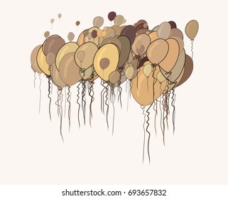 Flying balloons illustrations background abstract, hand drawn. Also for birthday party or celebrations. Cartoon style vector graphic.