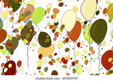 Flying balloons illustrations background abstract, hand drawn. Also for birthday party or celebrations. Cartoon style vector graphic.
