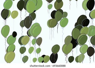 Flying balloons illustrations background abstract, hand drawn. Also for birthday party or celebrations. Cartoon style vector graphic.