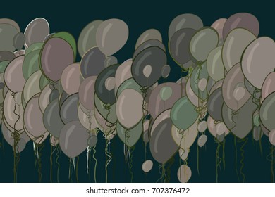 Flying balloons illustrations background abstract, hand drawn. Cartoon style vector graphic.