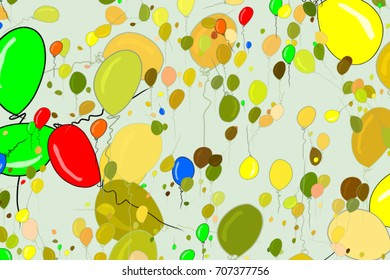 Flying balloons illustrations background abstract, hand drawn. Cartoon style vector graphic.