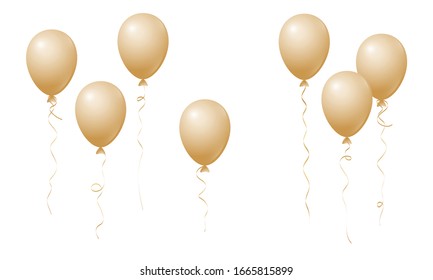 Flying balloons isolated vector illustration, baby shower, birthday party, wedding decoration elements. Bright flying gold helium balloons isolated. Party decor, birthday gift elements design.