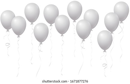 Flying balloons isolated vector illustration, baby shower, birthday party, wedding decoration elements. Bright flying silver helium balloons isolated. Party decor, birthday gift elements design.