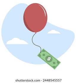 flying balloons and money. receiving benefits. finance. suitable for business themes. flat vector illustration.