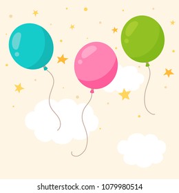 Flying balloons on cloud,stars background