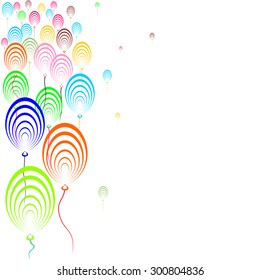 Flying balloons on the side on a white background