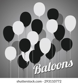 flying balloons silhouette group, vector illustration poster