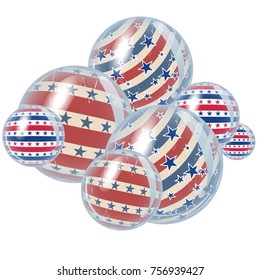 Flying balloons in the style of USA flag background. Background for card, banner, poster or flyer.