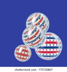 Flying balloons in the style of USA flag background. Background for card, banner, poster or flyer.