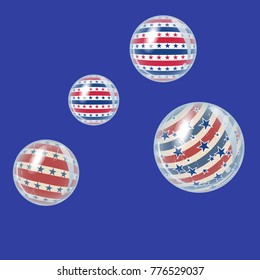 Flying balloons in the style of USA flag background. Background for card, banner, poster or flyer.