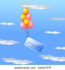 Flying balloons with the text