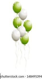 Flying balloons in white and green