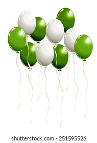 Flying Balloons In White And Green