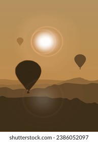  flying balls hover over the mountains at dawn
