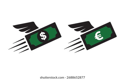 Conjunto de iconos de billetes voladores Vector Dinero Finanzas Diseño