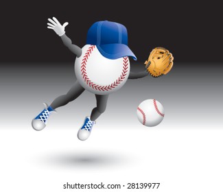 flying baseball man catching ball