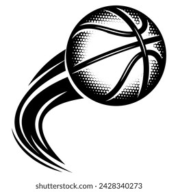 Flying basketball ball. Monochrome vector template.