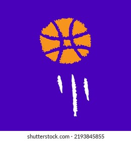 Flying basketball cartoon, illustration for t-shirt, sticker, or apparel merchandise. With modern pop and retro style.