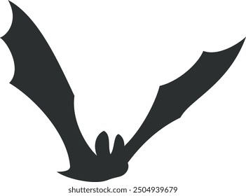 Flying bat black silhouette. Creepy winged animal