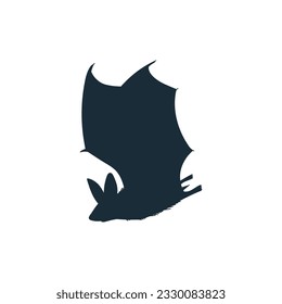 Flying bat black silhouette, flat vector illustration isolated on white background. Hand drawn spooky animal. Halloween holiday decoration.