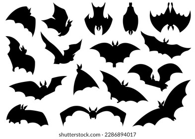 Flying bat black silhouettes  bats halloween symbols swarms  Creepy vampires  gothic horror graphic art  Isolated animals decent vector clipart