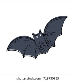 Flying bat, colorful scary Halloween illustration. Vector