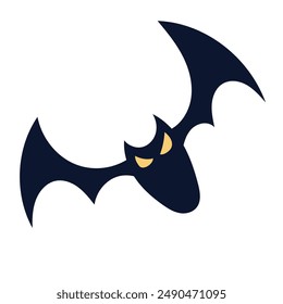 Flying bat in flat vector style, isolated on white. Drawing of a nocturnal wild animal in cartoon style. Halloween creepy fauna modern vector illustration.