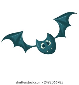 Flying bat in flat vector style, isolated on white. Drawing of a nocturnal wild animal in cartoon style. Halloween creepy fauna modern vector illustration.