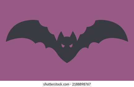 Flying bat front view. Halloween character in black flat style.