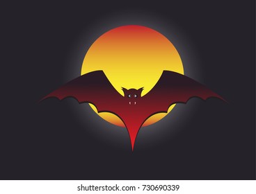 Flying bat and full moon, halloween concept vector illustration