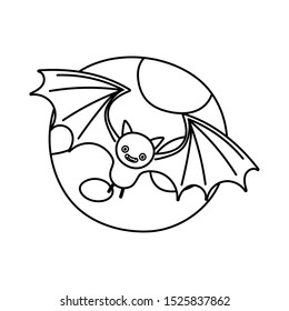 flying bat full moon trick or treat happy halloween vector illustration line design