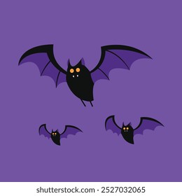 Flying bat with glowing eyes. Spooky Halloween decoration suitable for posters and web.