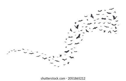 Flying bat group isolated on white background. Flock of bats